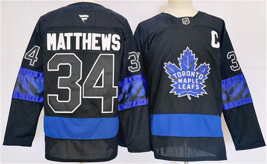 Men's Black Toronto Maple Leafs #34 Auston Matthews 2024-25 Stitched Jersey